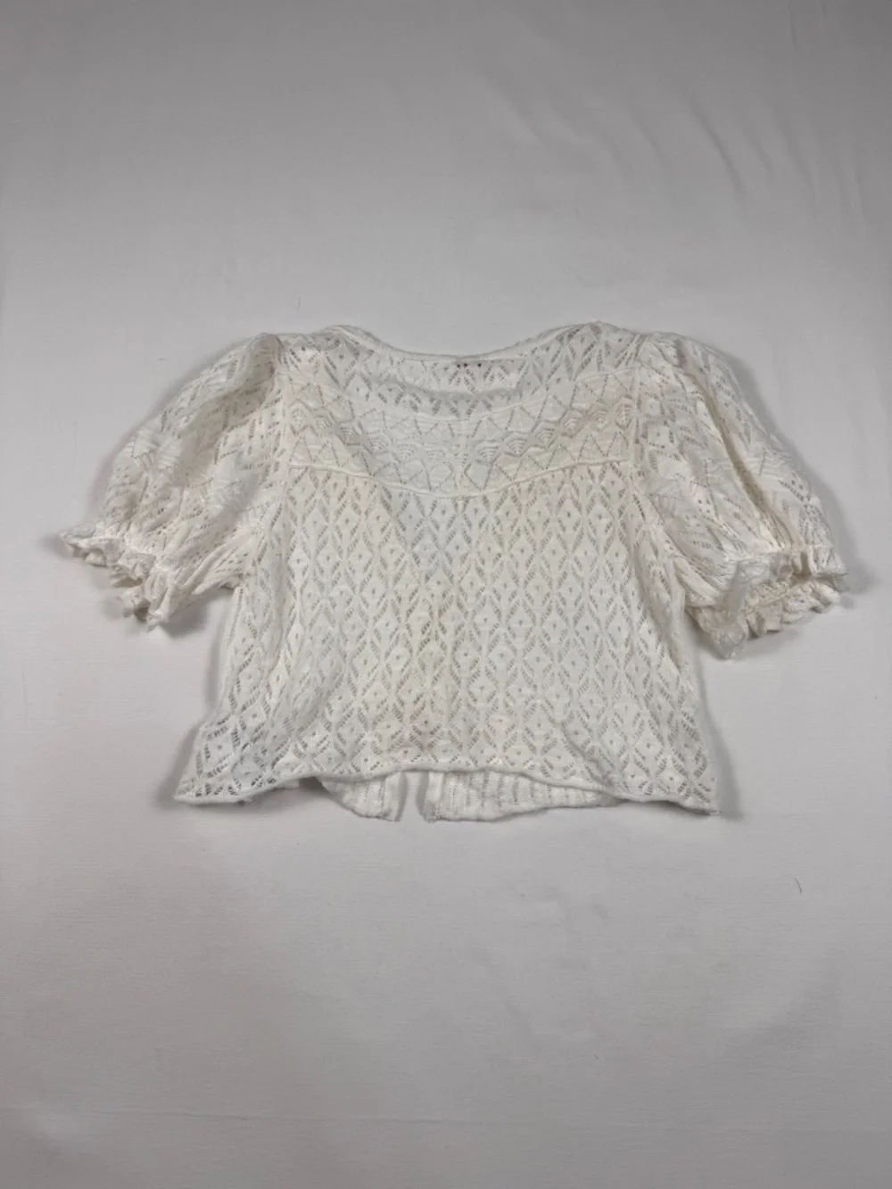Free People Cream Lace Tie-Front Cardigan Puff Sleeve Boho Cottagecore Top M